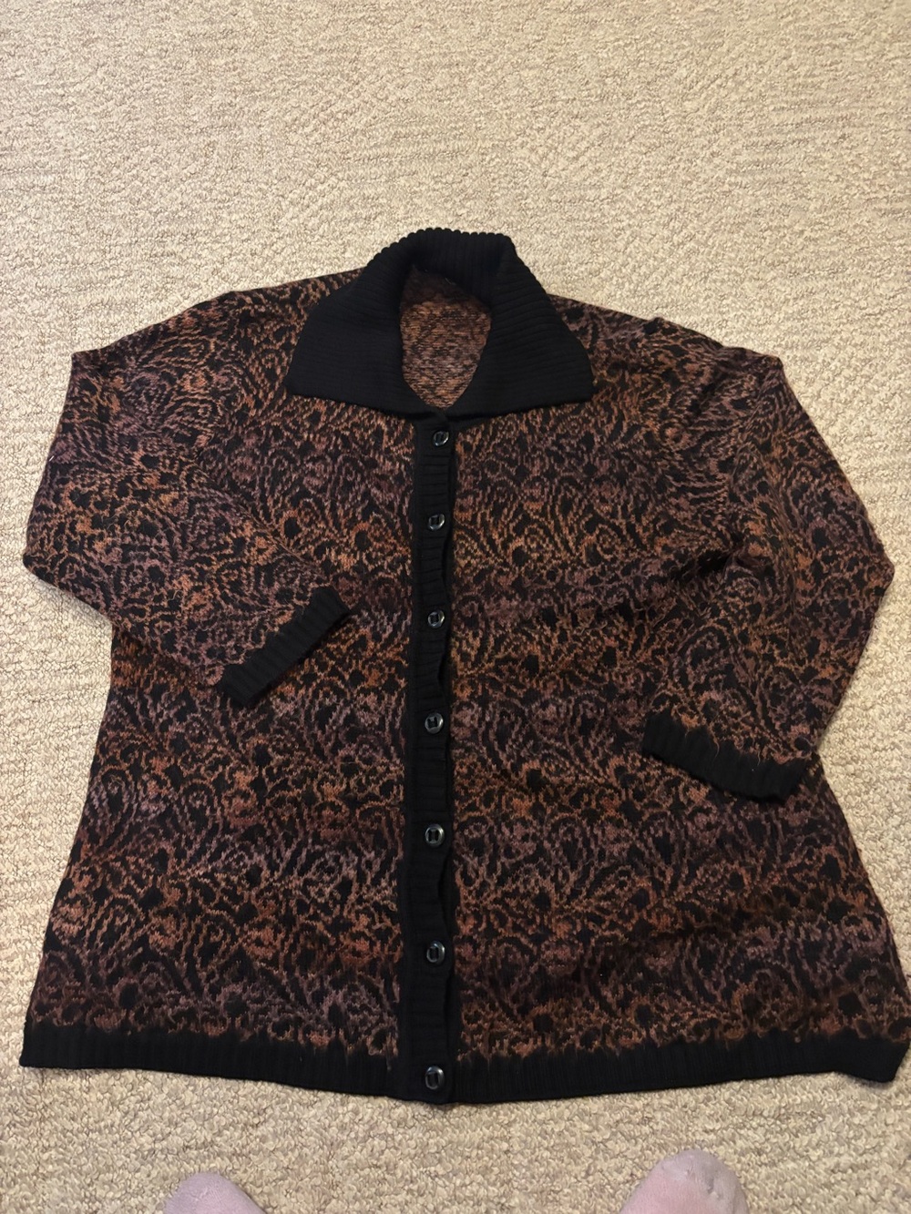 Penningtons Button-Front Knit Cardigan in Black and Brown size 2x
